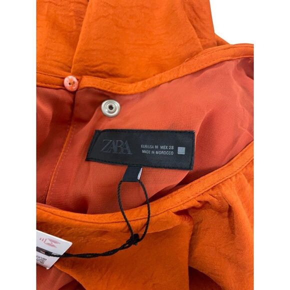 Zara Womens Midi Dress M Orange Sleeveless satin effect Side Slit 2544/313 NWT - Picture 7 of 10